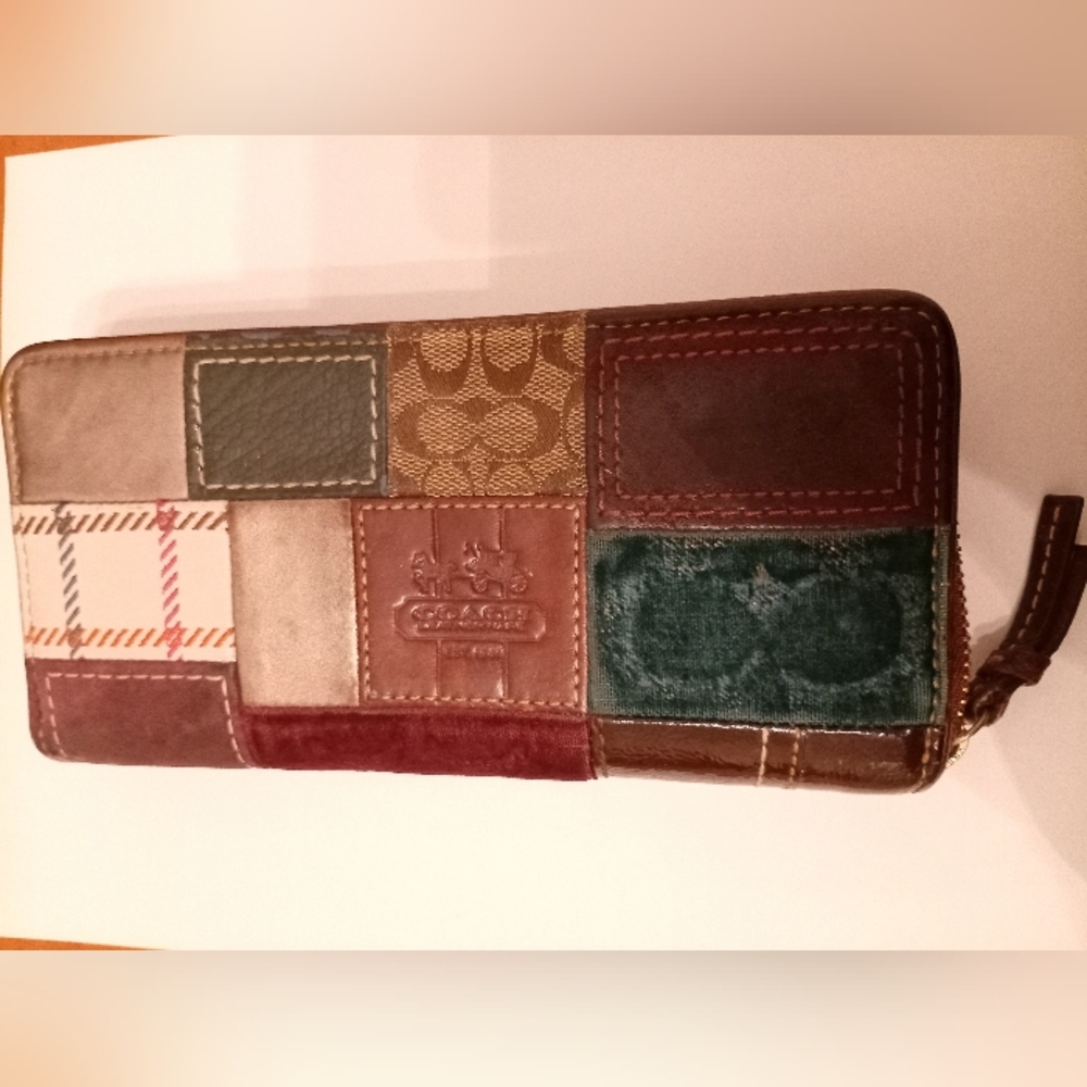 Coach Patchwork Wallet in Brown, Tan, Green and Burgundy